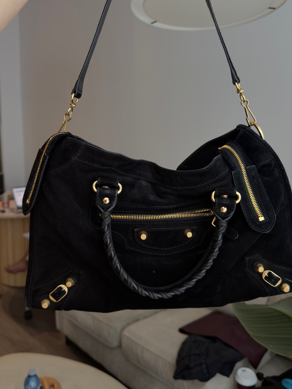 Authentic Balenciaga Black Suede CITY Bag with Gold Hardware - Picture 2 of 12